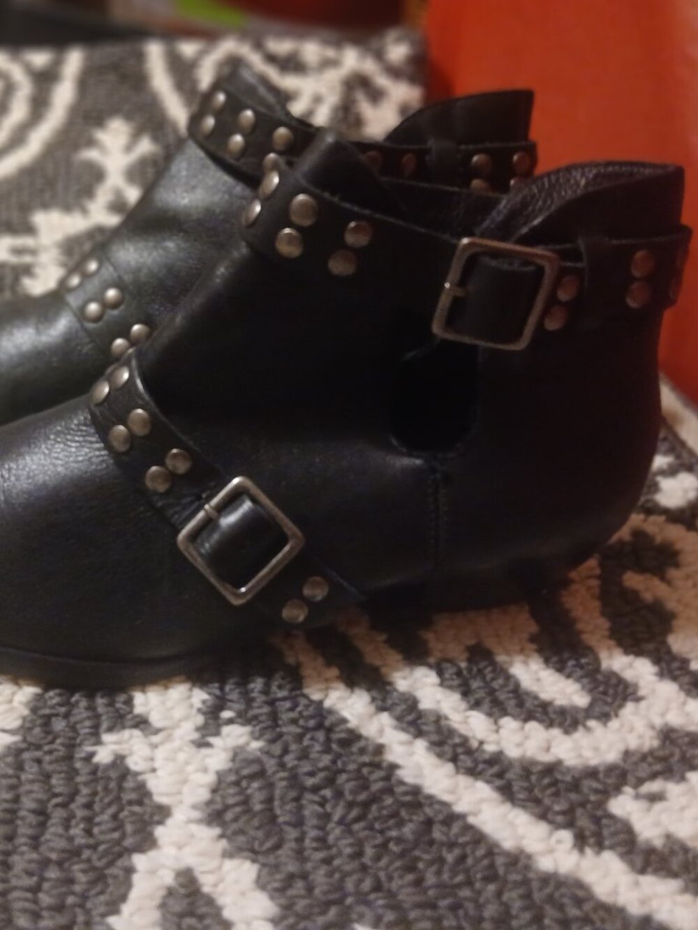 Black Studded Leather Ankle Boots — Size 8